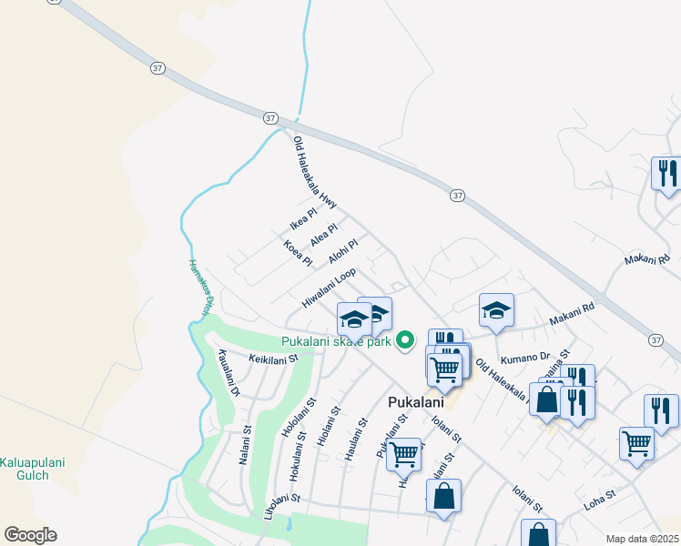 map of restaurants, bars, coffee shops, grocery stores, and more near 125 Hiwalani Loop in Makawao