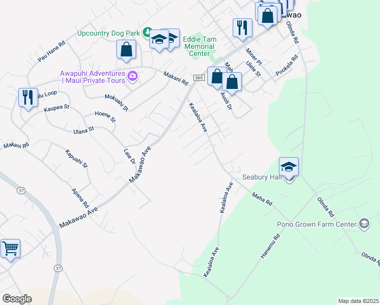 map of restaurants, bars, coffee shops, grocery stores, and more near 721 Pelenaka Place in Makawao