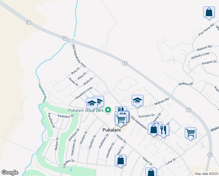 map of restaurants, bars, coffee shops, grocery stores, and more near 25 North Hiena Place in Makawao