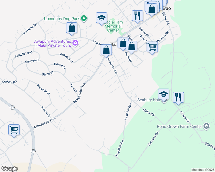 map of restaurants, bars, coffee shops, grocery stores, and more near 721 Pelenaka Place in Makawao