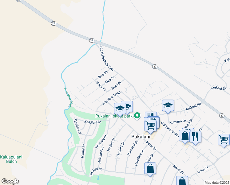 map of restaurants, bars, coffee shops, grocery stores, and more near 125 Hiwalani Loop in Makawao