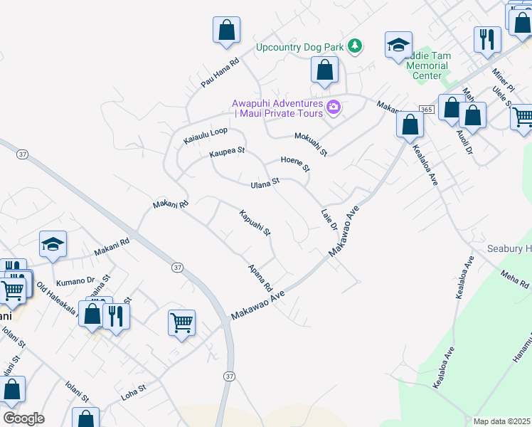 map of restaurants, bars, coffee shops, grocery stores, and more near 125 Haele Place in Makawao