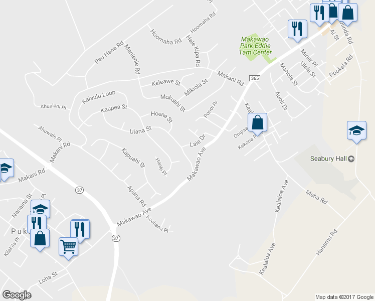 map of restaurants, bars, coffee shops, grocery stores, and more near 500 Laie Drive in Makawao