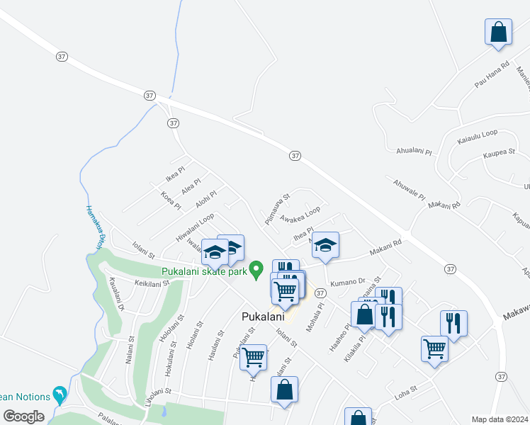 map of restaurants, bars, coffee shops, grocery stores, and more near 20 North Hiena Place in Makawao