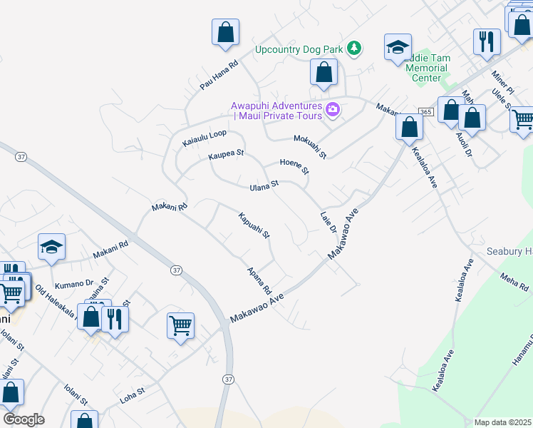 map of restaurants, bars, coffee shops, grocery stores, and more near 125 Haele Place in Makawao