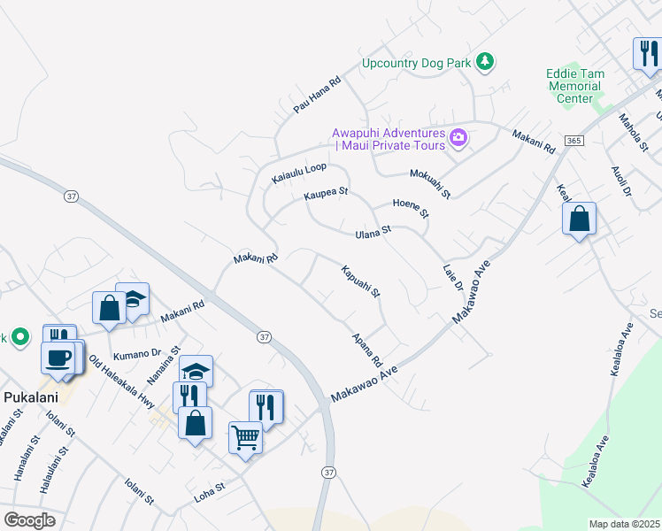 map of restaurants, bars, coffee shops, grocery stores, and more near 175 Kapuahi Street in Makawao