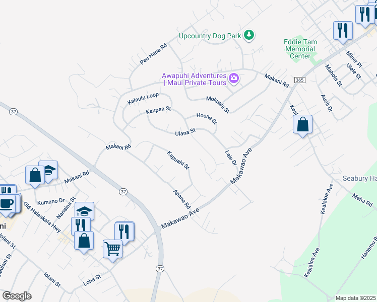 map of restaurants, bars, coffee shops, grocery stores, and more near 125 Haele Place in Makawao
