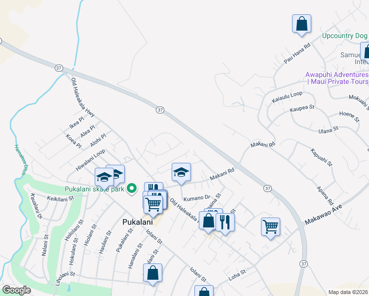 map of restaurants, bars, coffee shops, grocery stores, and more near 156 Piimauna Street in Makawao