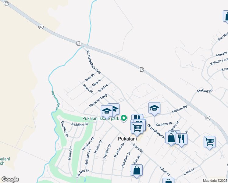 map of restaurants, bars, coffee shops, grocery stores, and more near 25 Pahaa Place in Makawao