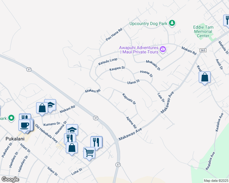 map of restaurants, bars, coffee shops, grocery stores, and more near 0 Ehu Iki Place in Makawao