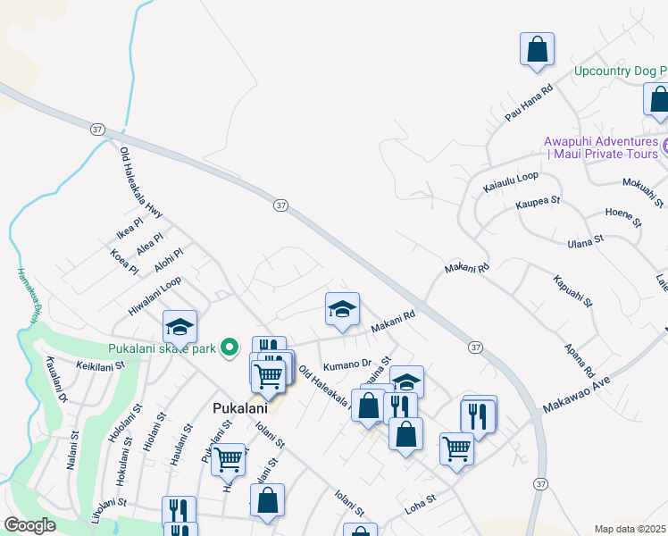 map of restaurants, bars, coffee shops, grocery stores, and more near 201 Piimauna Street in Makawao