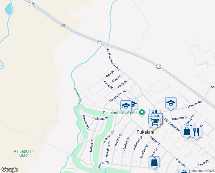 map of restaurants, bars, coffee shops, grocery stores, and more near 107 Alea Place in Makawao