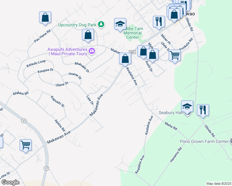map of restaurants, bars, coffee shops, grocery stores, and more near 680 Onipaa Place in Makawao