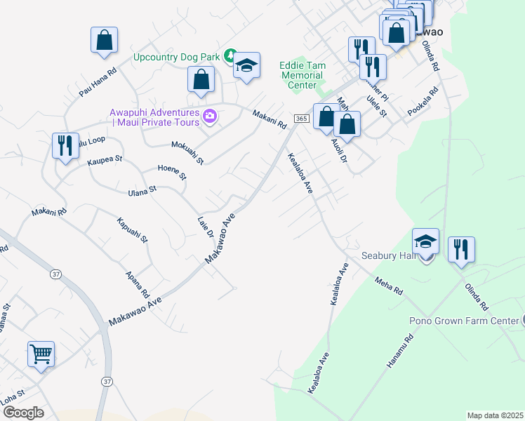 map of restaurants, bars, coffee shops, grocery stores, and more near 680 Onipaa Place in Makawao