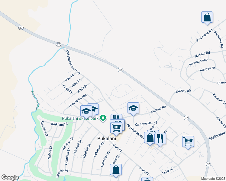 map of restaurants, bars, coffee shops, grocery stores, and more near 120 Piimauna Street in Makawao