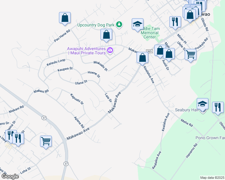 map of restaurants, bars, coffee shops, grocery stores, and more near 583 Laie Drive in Makawao