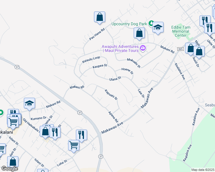 map of restaurants, bars, coffee shops, grocery stores, and more near 160 Kapuahi Street in Makawao
