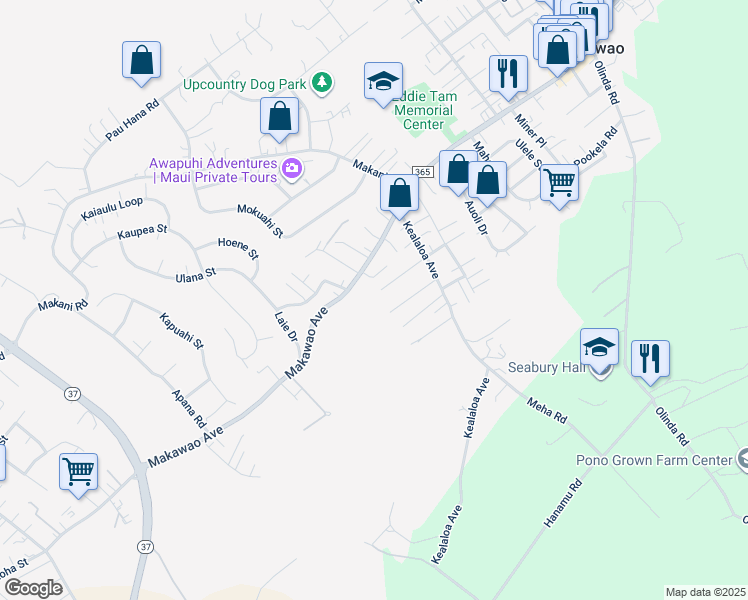 map of restaurants, bars, coffee shops, grocery stores, and more near 686 Onipaa Place in Makawao
