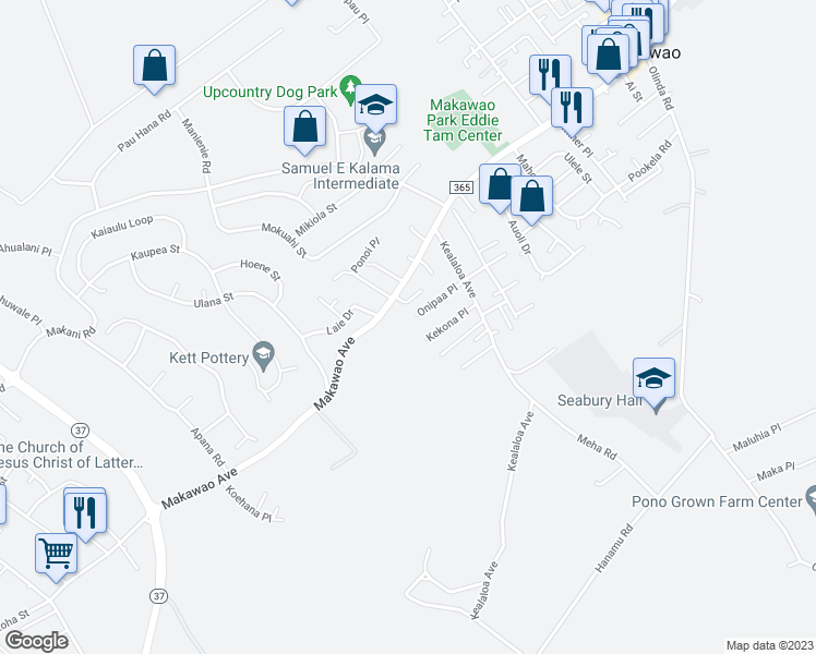 map of restaurants, bars, coffee shops, grocery stores, and more near 686 Onipaa Place in Makawao