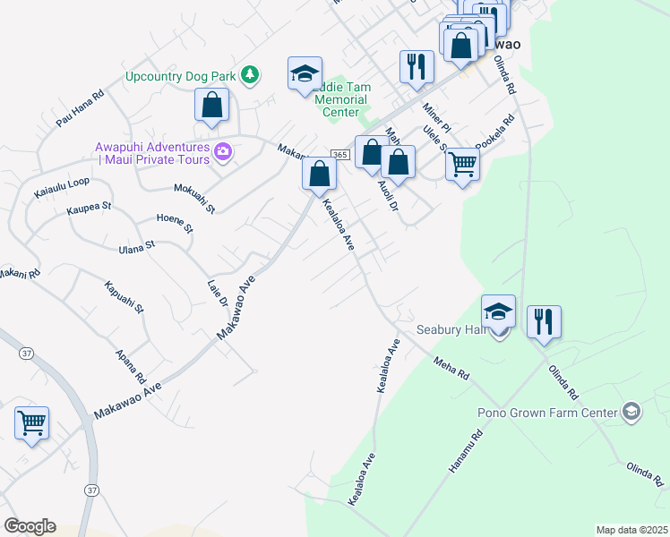 map of restaurants, bars, coffee shops, grocery stores, and more near 742 Kekona Place in Makawao