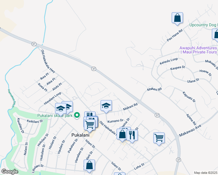 map of restaurants, bars, coffee shops, grocery stores, and more near 189 Piimauna Street in Makawao