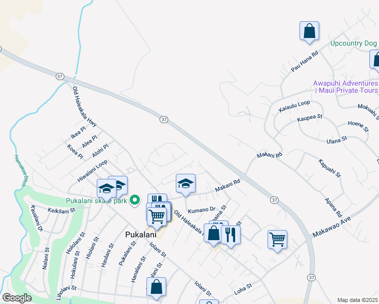 map of restaurants, bars, coffee shops, grocery stores, and more near 189 Piimauna Street in Makawao