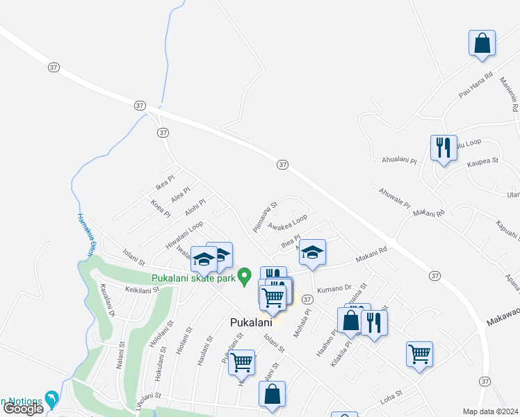 map of restaurants, bars, coffee shops, grocery stores, and more near 61 Piimauna Street in Makawao
