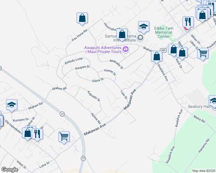map of restaurants, bars, coffee shops, grocery stores, and more near 325 Kaupea Street in Makawao