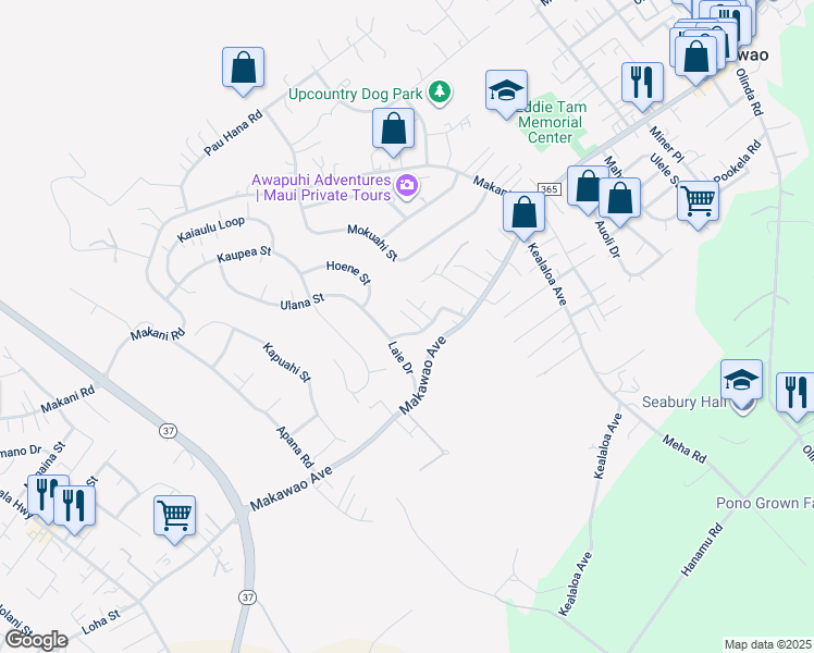 map of restaurants, bars, coffee shops, grocery stores, and more near 583 Laie Drive in Makawao