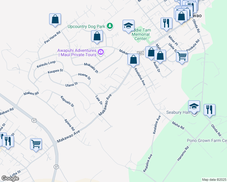 map of restaurants, bars, coffee shops, grocery stores, and more near 657 Makawao Avenue in Makawao