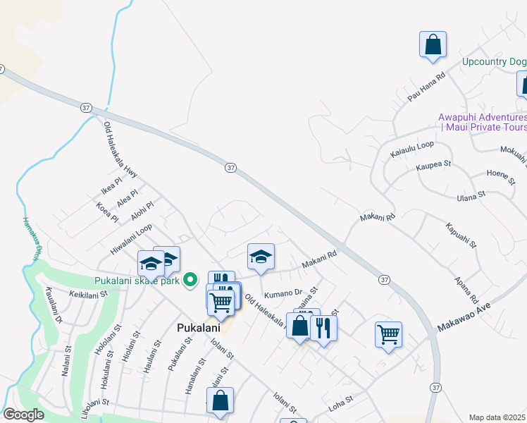 map of restaurants, bars, coffee shops, grocery stores, and more near 181 Piimauna Street in Makawao