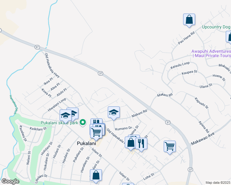 map of restaurants, bars, coffee shops, grocery stores, and more near 181 Piimauna Street in Makawao