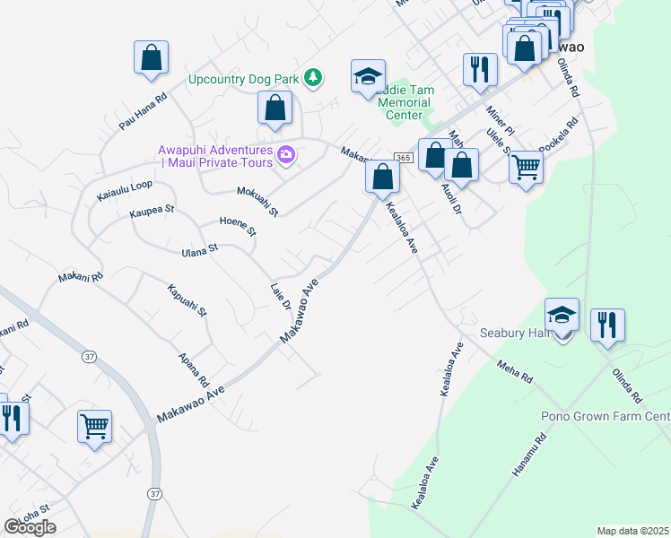 map of restaurants, bars, coffee shops, grocery stores, and more near 660 Makawao Avenue in Makawao