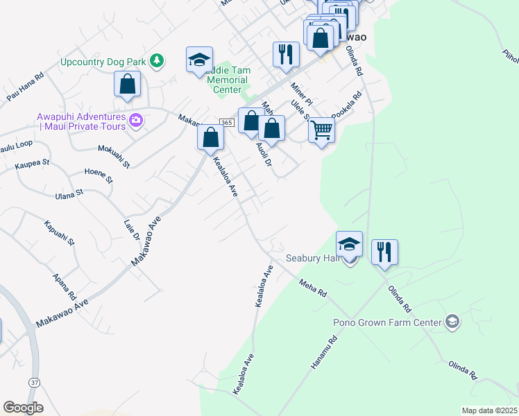 map of restaurants, bars, coffee shops, grocery stores, and more near 155 Kuono Place in Makawao