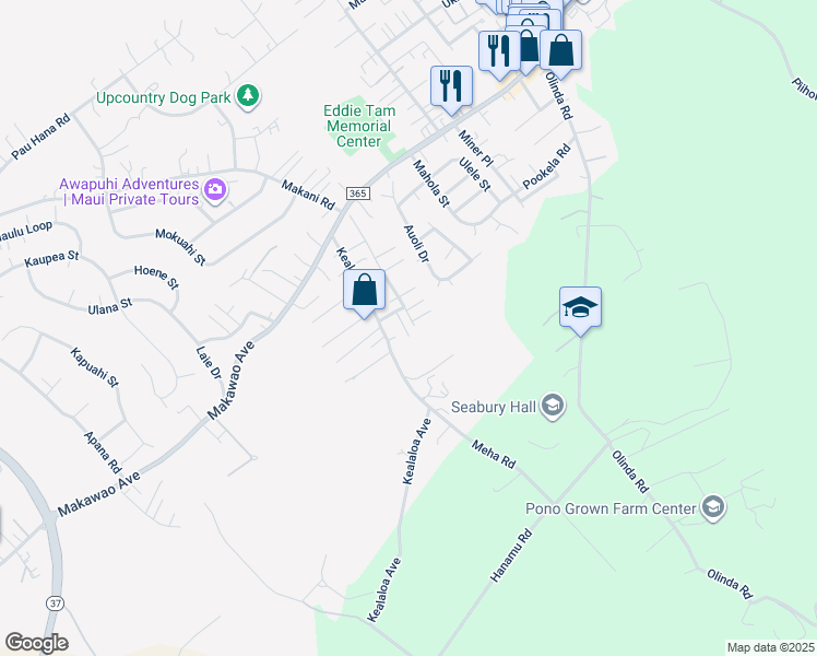 map of restaurants, bars, coffee shops, grocery stores, and more near 155 Kuono Place in Makawao