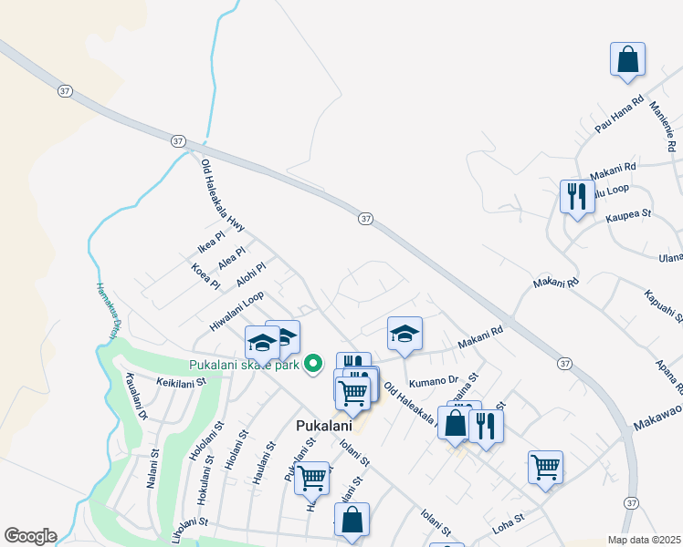 map of restaurants, bars, coffee shops, grocery stores, and more near 65 Piimauna Street in Makawao