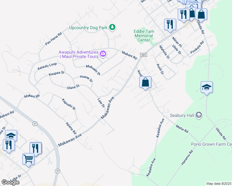 map of restaurants, bars, coffee shops, grocery stores, and more near 657 Makawao Avenue in Makawao