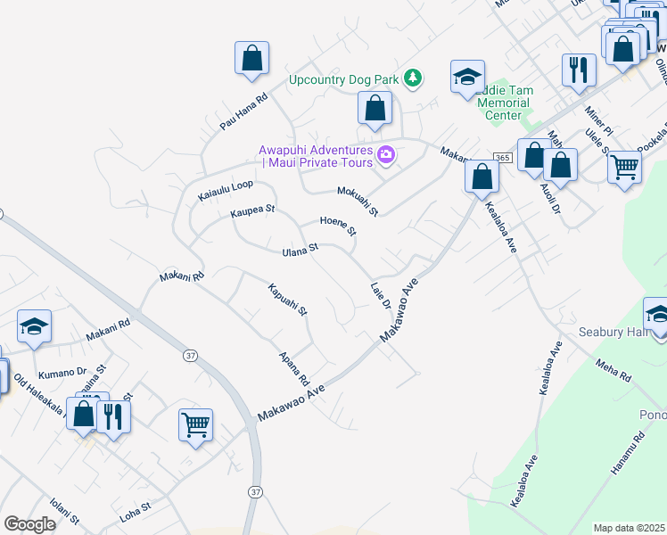 map of restaurants, bars, coffee shops, grocery stores, and more near 325 Kaupea Street in Makawao