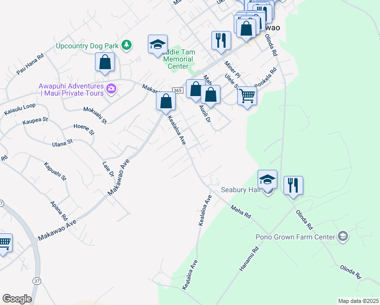 map of restaurants, bars, coffee shops, grocery stores, and more near 786 Kaulona Street in Makawao
