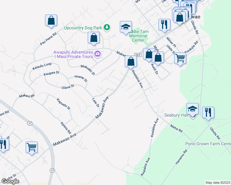 map of restaurants, bars, coffee shops, grocery stores, and more near 682 Makawao Avenue in Makawao