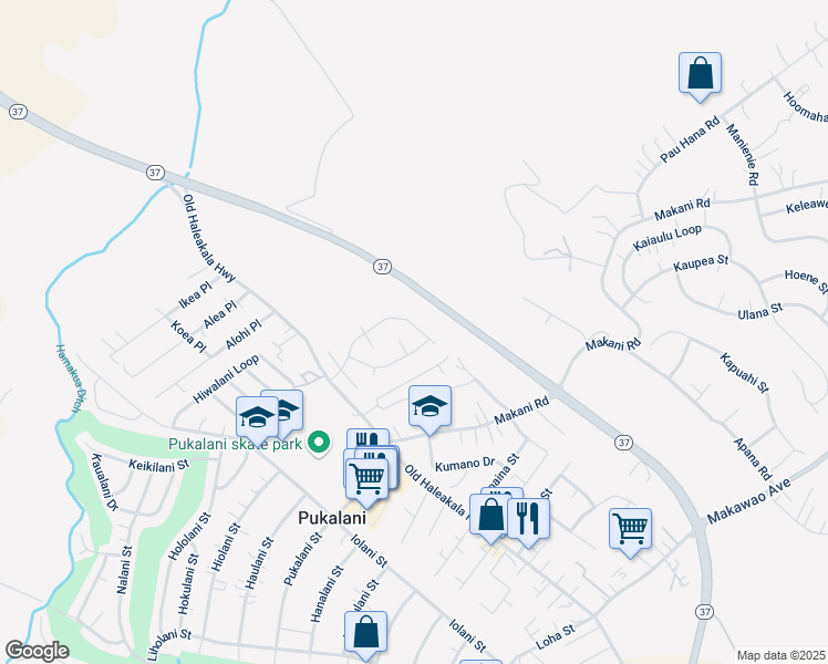 map of restaurants, bars, coffee shops, grocery stores, and more near 156 Piimauna Street in Makawao