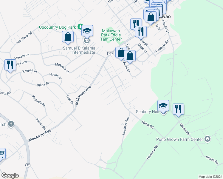 map of restaurants, bars, coffee shops, grocery stores, and more near 760 Kekona Place in Makawao