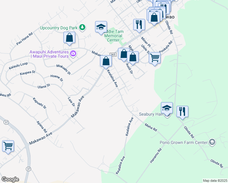 map of restaurants, bars, coffee shops, grocery stores, and more near 760 Kekona Place in Makawao