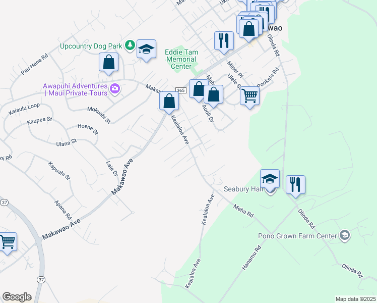 map of restaurants, bars, coffee shops, grocery stores, and more near 134 Kealaloa Avenue in Makawao