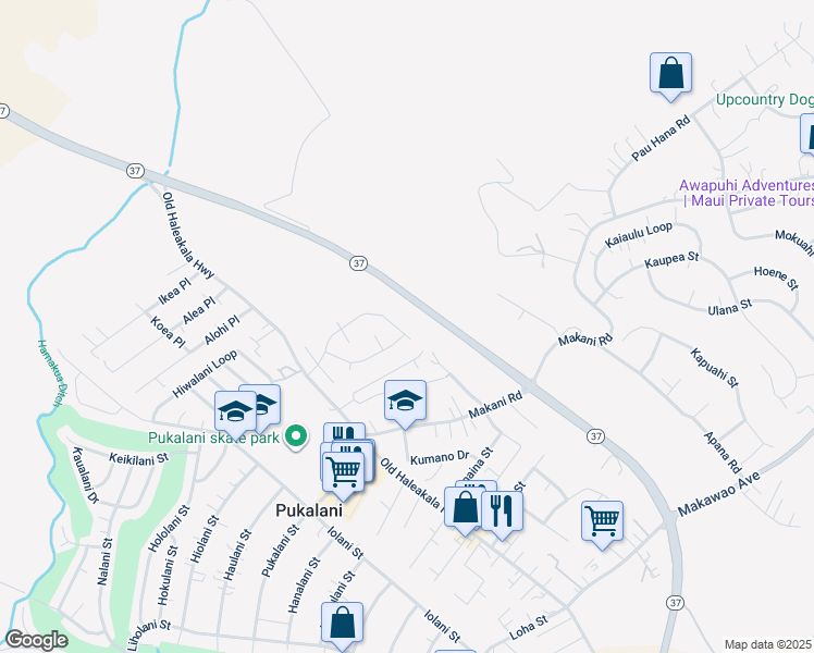 map of restaurants, bars, coffee shops, grocery stores, and more near 175 Piimauna Street in Makawao