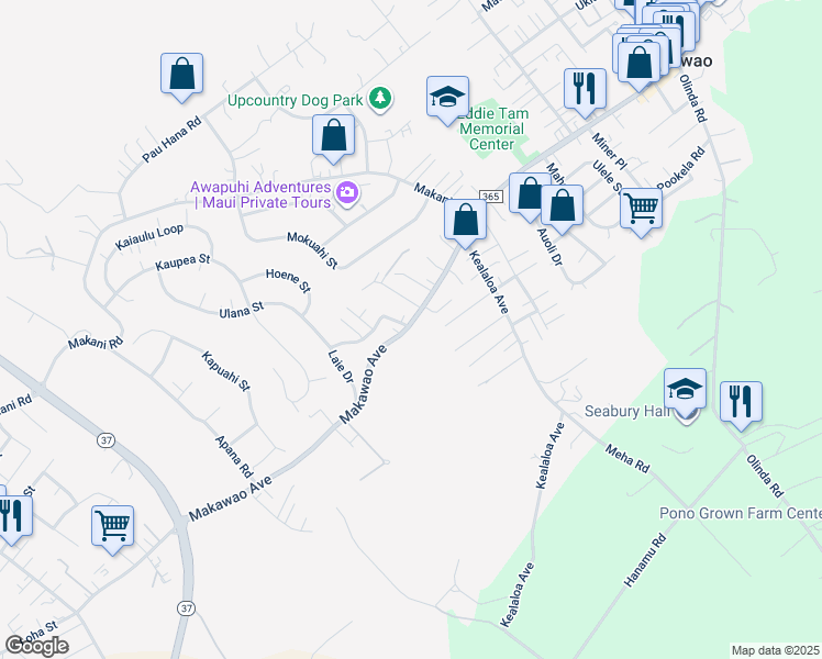 map of restaurants, bars, coffee shops, grocery stores, and more near 682 Makawao Avenue in Makawao
