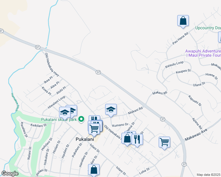 map of restaurants, bars, coffee shops, grocery stores, and more near 165 Piimauna Street in Makawao
