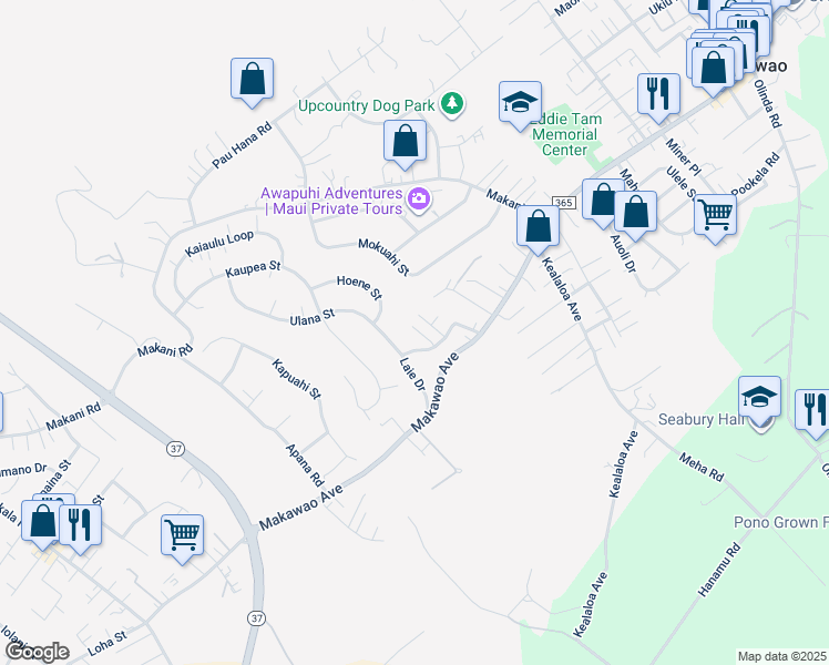 map of restaurants, bars, coffee shops, grocery stores, and more near 581 Laie Drive in Makawao