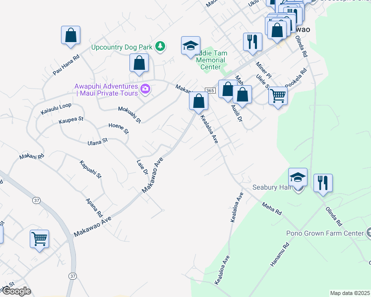 map of restaurants, bars, coffee shops, grocery stores, and more near 701 Onipaa Place in Makawao