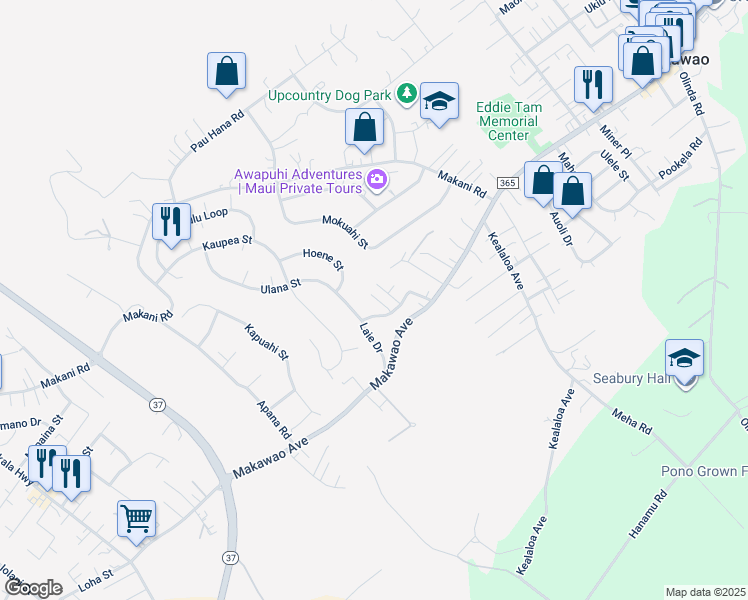 map of restaurants, bars, coffee shops, grocery stores, and more near 581 Laie Drive in Makawao